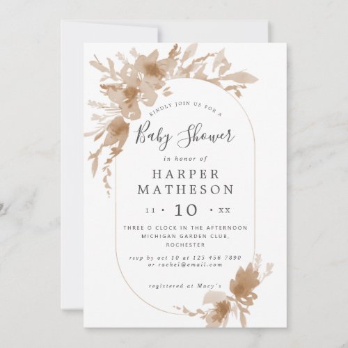 Watercolor boho flowers oblong baby shower invitat invitation