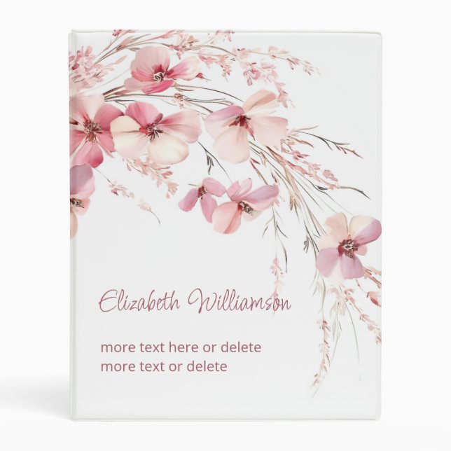 Watercolor Boho Flowers Pink White Custom  Mini Binder (Front)