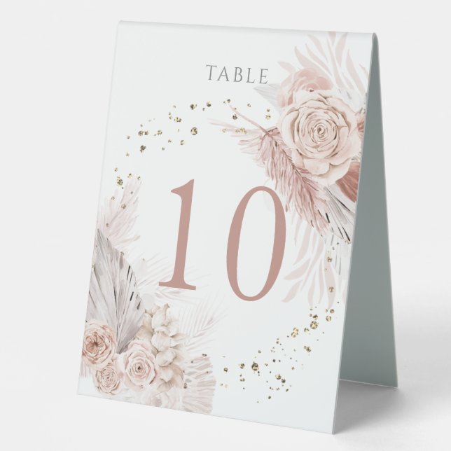 watercolor boho flowers Table Number 10 Table Tent (Front)
