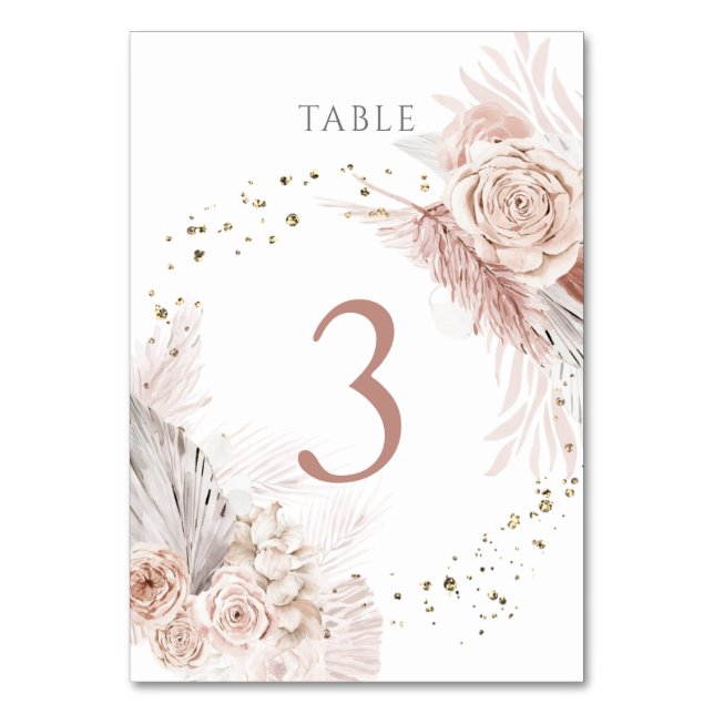watercolor boho flowers Table Number 3 (Front)
