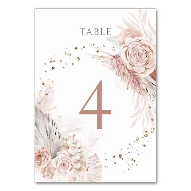 watercolor boho flowers Table Number 4 (Front)