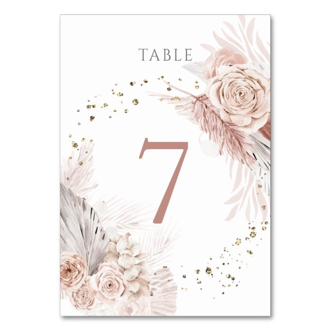 watercolor boho flowers Table Number 7 (Front)