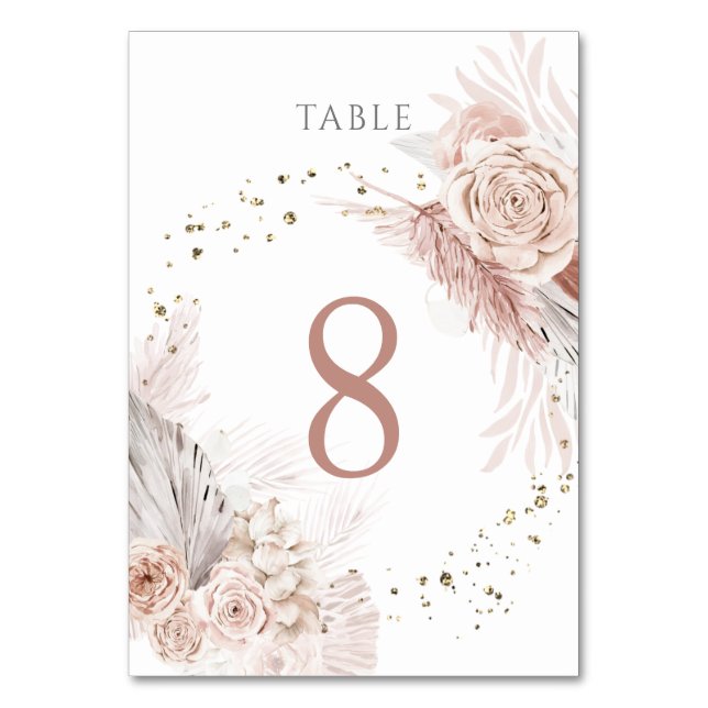 watercolor boho flowers Table Number 8 (Front)