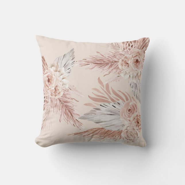 watercolor boho flowers  throw pillow (Front)