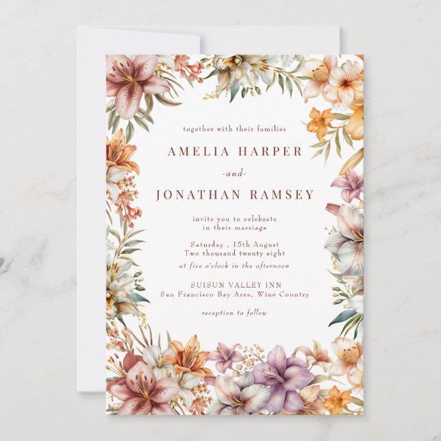 Watercolor Boho Flowers Wedding Invitation (Front)