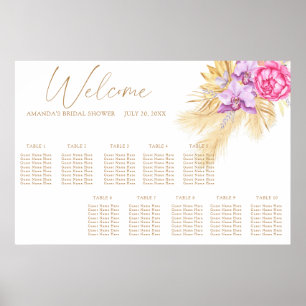 Watercolor boho flowers wedding seating chart