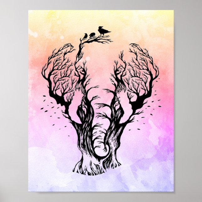 Watercolor Boho Forest Elephant Poster (Front)