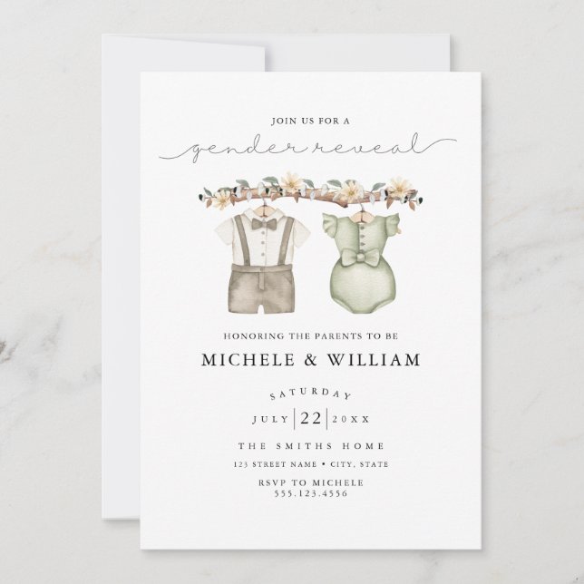 Watercolor Boho Gender Reveal Party Invitation (Front)