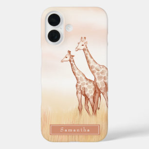Watercolor Boho Giraffe Personalized iPhone 16 Case