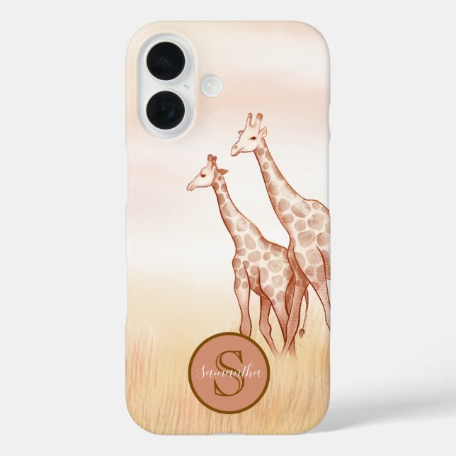 Watercolor Boho Giraffe Personalized Monogram Case-Mate iPhone Case (Back)