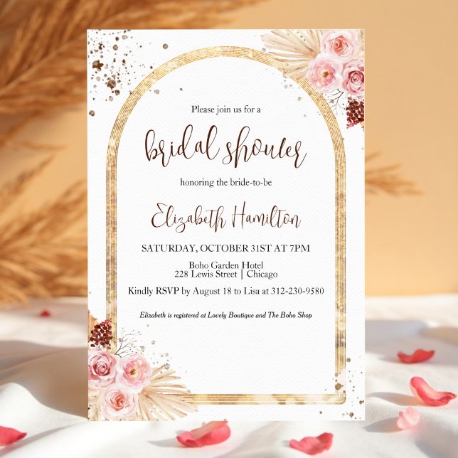 Watercolor Boho Glitter Bridal Shower Invitation (Creator Uploaded)