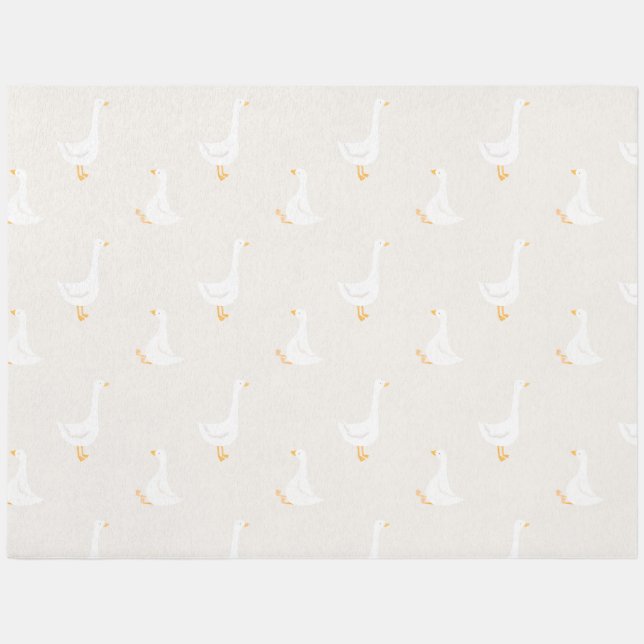 Watercolor Boho Goose Duck White Beige Nursery Rug (Front)
