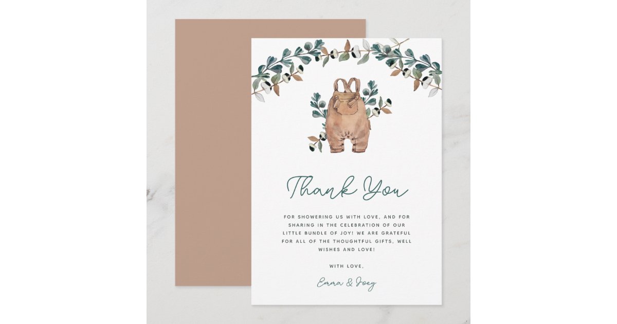 Watercolor Boho Greenery Baby Shower Thank You Card | Zazzle