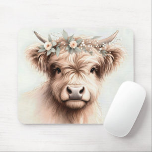Watercolor Boho Highland Cow Mouse Pad