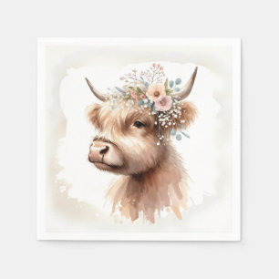 Watercolor Boho Highland Cow With Bridal Flowers Napkins