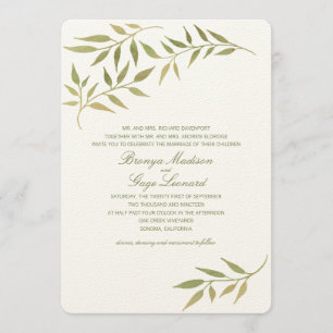 Watercolor Boho Laurel Branches Wedding Invitation