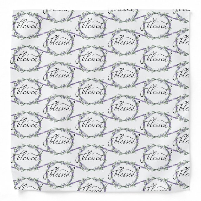 Watercolor boho Lavender Eucalyptus Blessed Bandana (Front)