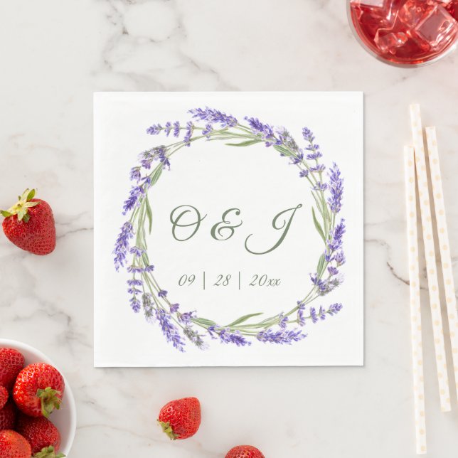 Watercolor Boho Lavender Wedding Napkins (Insitu)