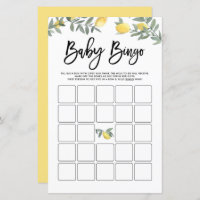 Watercolor Boho Lemons Baby Shower Bingo Game