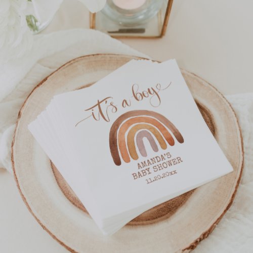 Watercolor Boho Modern Rainbow Its a Boy   Napkins