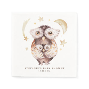 Watercolor Boho Mommy and Baby Owl Baby Shower Napkins