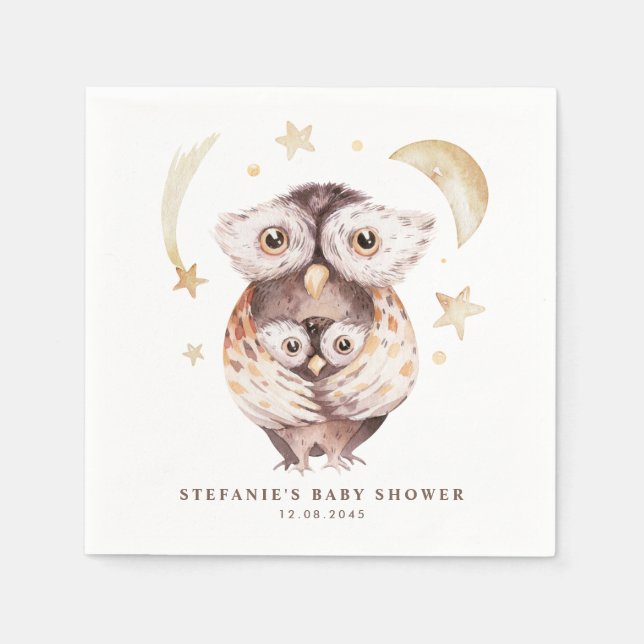 Watercolor Boho Mommy and Baby Owl Baby Shower Napkins (Front)