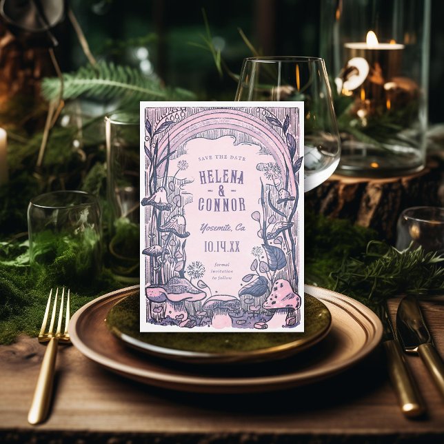 Watercolor Boho Mushrooms Purple Retro Save The Date (Creator Uploaded)