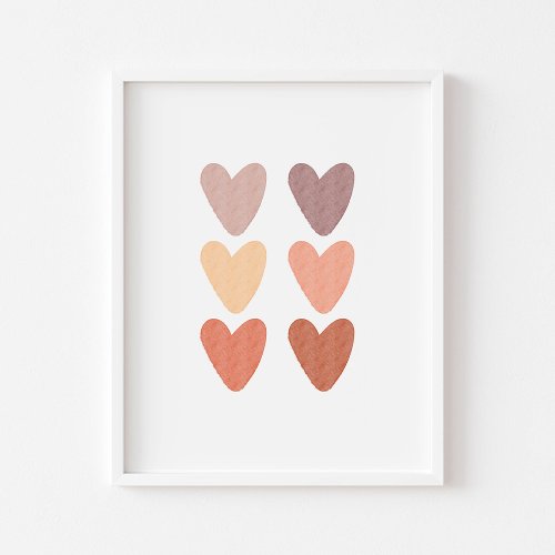 Watercolor boho neutral hearts print