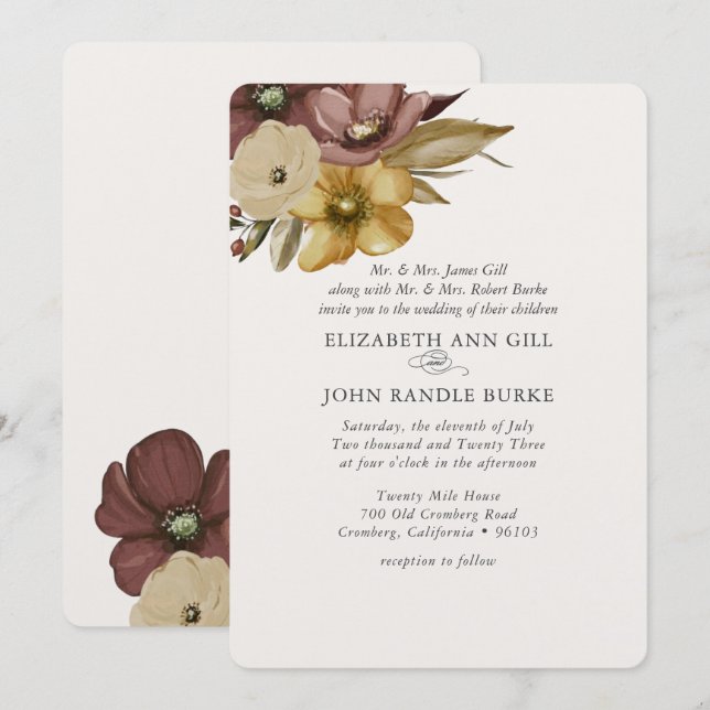 Watercolor Boho Neutral Wedding  Invitation (Front/Back)