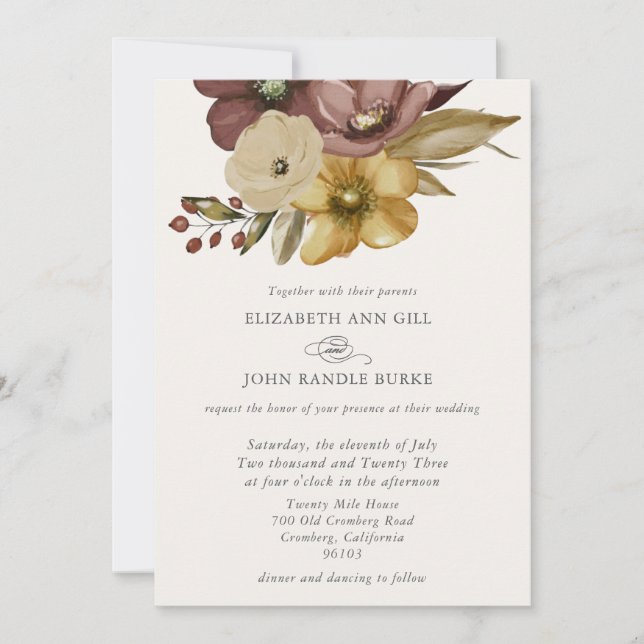 Watercolor Boho Neutral Wedding  Invitation (Front)