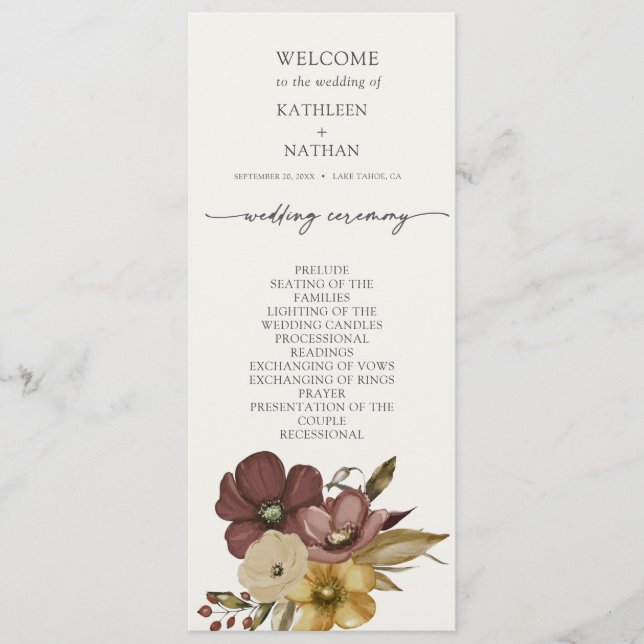 Watercolor Boho Neutral Wedding Program (Front)
