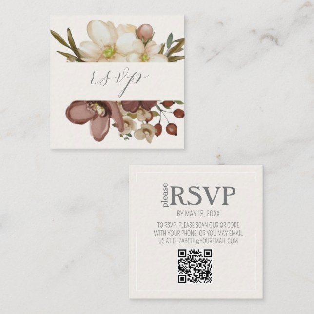 Watercolor Boho Neutral Wedding QR Code RSVP Card (Front/Back)