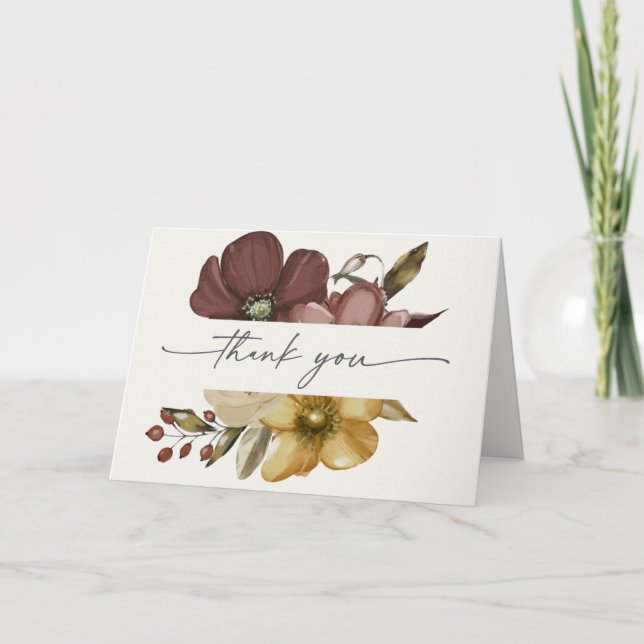 Watercolor Boho Neutral Wedding Thank You Card (Front)