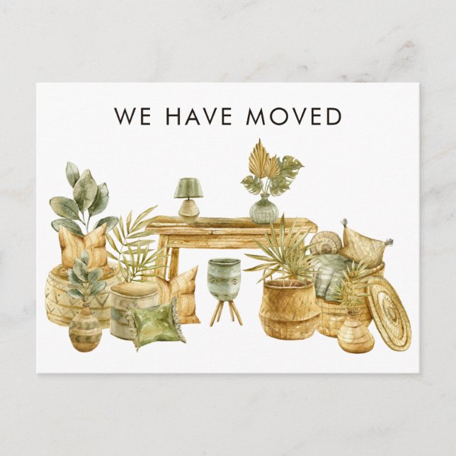 Watercolor Boho New Address Moving Announcement Postcard (Front)