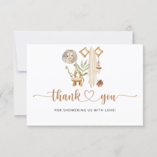 Watercolor Boho nursery baby shower thank you card