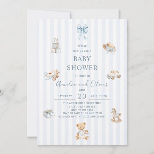 Watercolor Boho Nursery boy blue baby shower Invitation