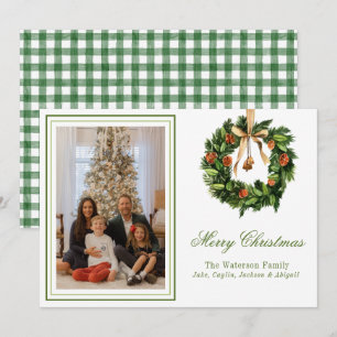 Watercolor Boho OrangeSlice Wreath Christmas Photo Holiday Card