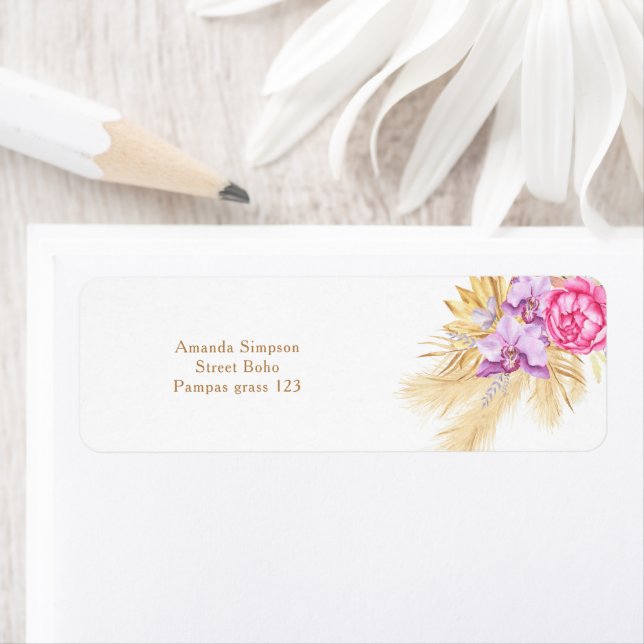 Watercolor boho pampas grass - Baby shower Label (Insitu)