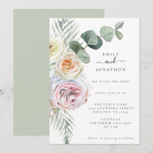 Watercolor Boho Pastel Florals Eucalyptus Wedding Invitation