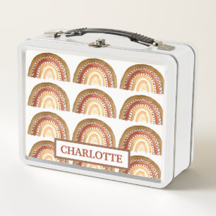 Watercolor Boho Pastel Kids Girl Sun Rainbow Metal Lunch Box
