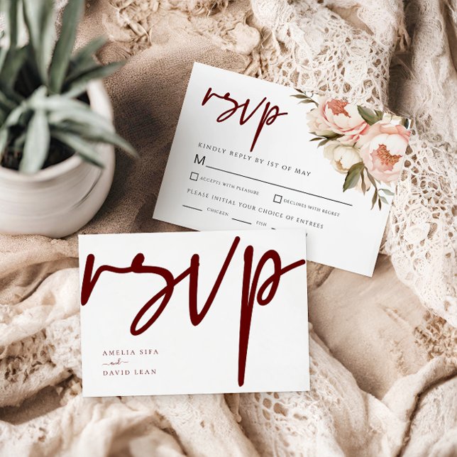 Watercolor Boho Peonies Floral Wedding RSVP Card (Creator Uploaded)