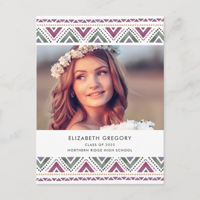 Watercolor Boho Photo Graduation Announcement Postcard (Front)