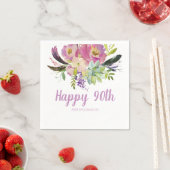 Watercolor Boho Pink and Purple Floral Birthday Napkins (Insitu)