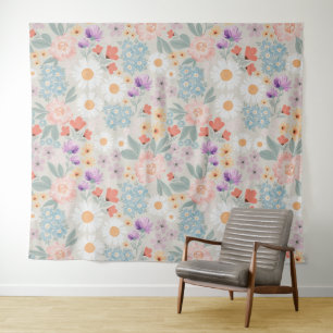 Watercolor Boho Pink Floral Tapestry