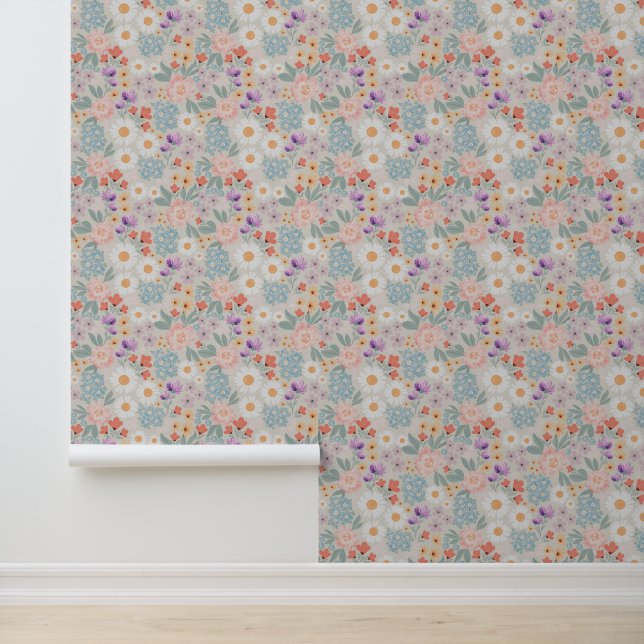 Watercolor Boho Pink Floral Wallpaper (Application)