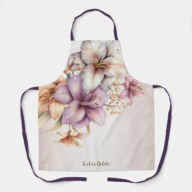 Watercolor Boho Pink Flowers Elegant Stylish Apron (Front)