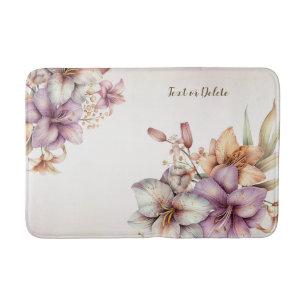 Watercolor Boho Pink Flowers Elegant Stylish Bath Mat