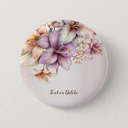 Watercolor Boho Pink Flowers ElegantStylish Button