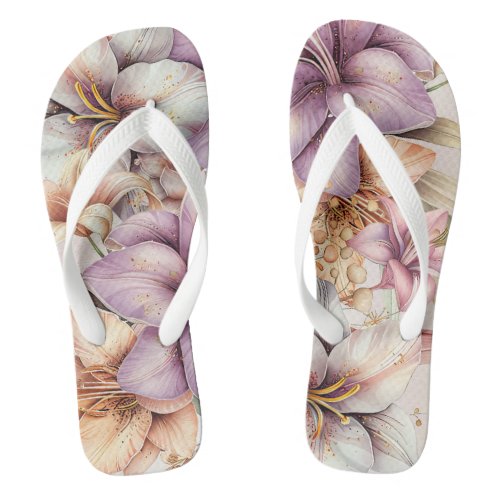 Watercolor Boho Pink Flowers ElegantStylish Flip Flops