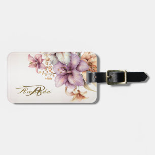 Watercolor Boho Pink Flowers Elegant Stylish Luggage Tag